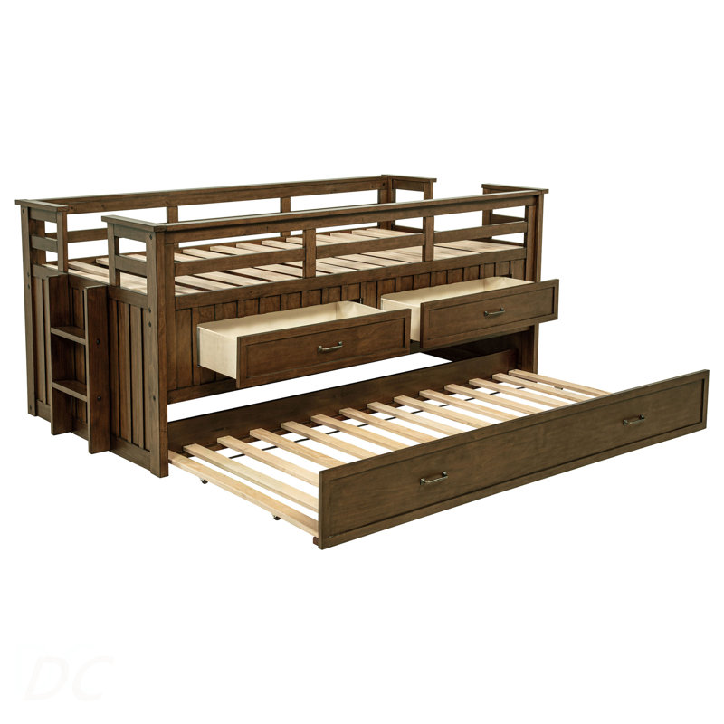 Lit simple capitaine avec lit gigogne Starboard, Brun