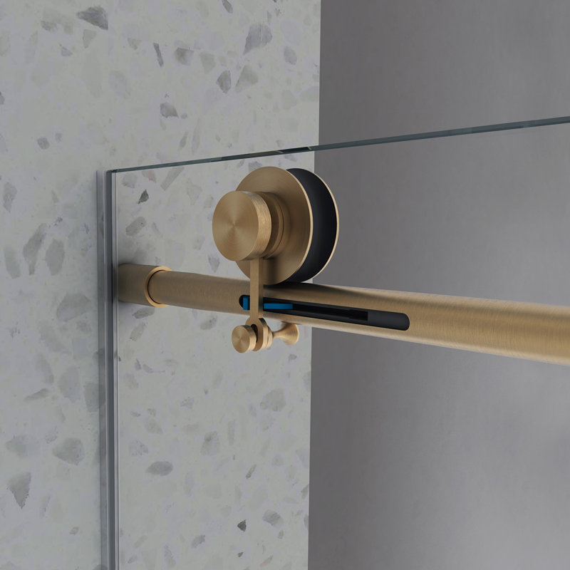6063 Brushed Gold Frameless One Fixed And One Shifted Shower Door,70MM 304 Stainless Steel Large Pulleys With Adjustable Soft Closing Function,With Nano Easy Cleaning,Stick Explosion-Proof Menbrance