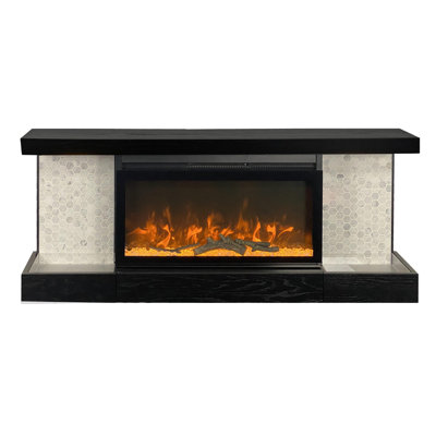  Home Décor Series Fireplace Floating Mantel Shelf with Lighting, Hexagon Tile