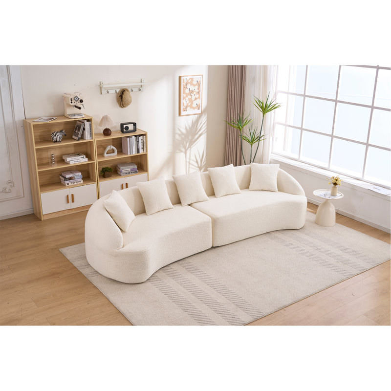 Canapé courbé désossé, canapé modulaire à compression de 110 po, blanc haute densité, canapé-lit pour salon, salon, appartement, chenille