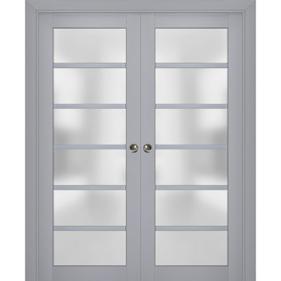 Veregio Frosted Glass Paneled Wood Sliding Closet Doors