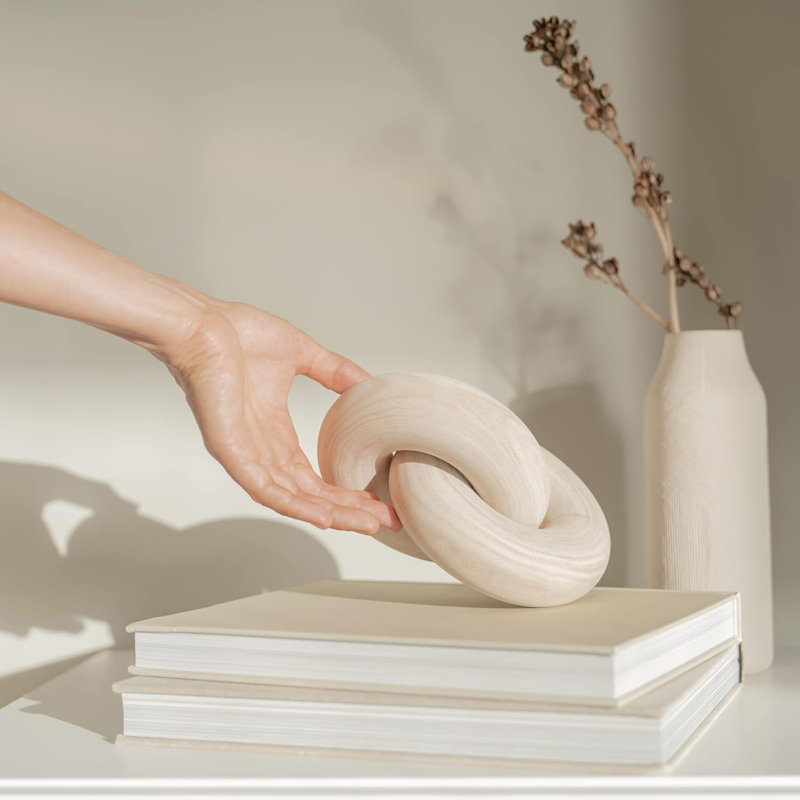 Sculpture en bois naturel à nœuds - maillon de chaîne en bois fabriqué à la main pour table basse, tablette, console et bibliothèque - pièce décorative rustique