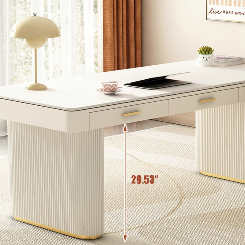 Home Modern Simple Reception Office Rock Slab Table, 29.53"H x 62.99"W x 27.56"D