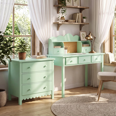 Bureau d'étude en bois massif 2 pièces avec prises et ensemble de 3 tiroirs assortis