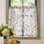 Rideaux de cuisine en lin à motif floral beige, 2 panneaux, à œillets, filtrant la lumière, style rustique.