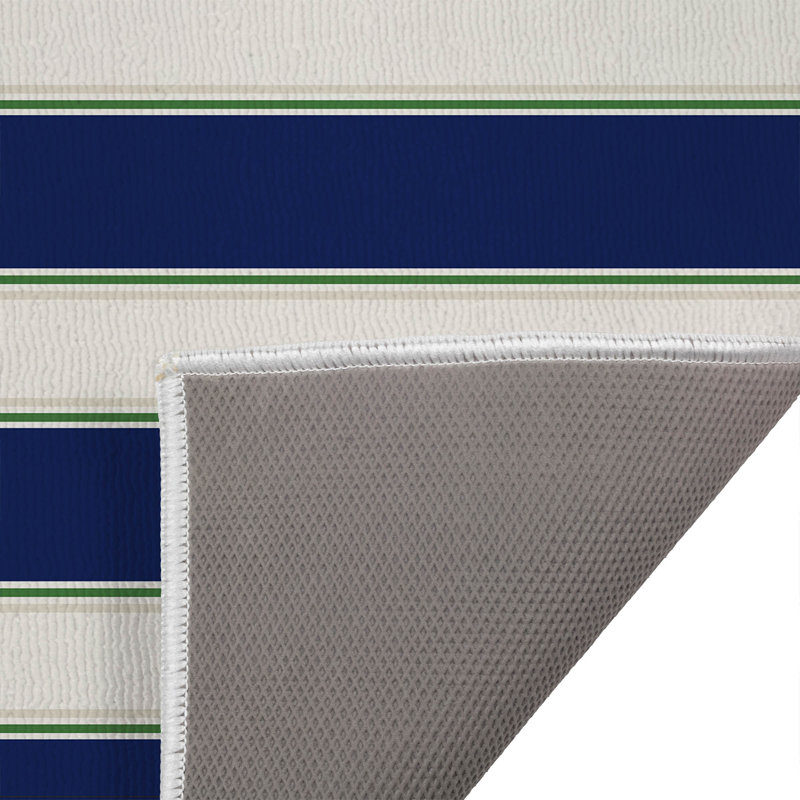 Tapis de toilette rectangulaire antidérapant à rayures Cabana, L 34 po x L 21 po, Marine