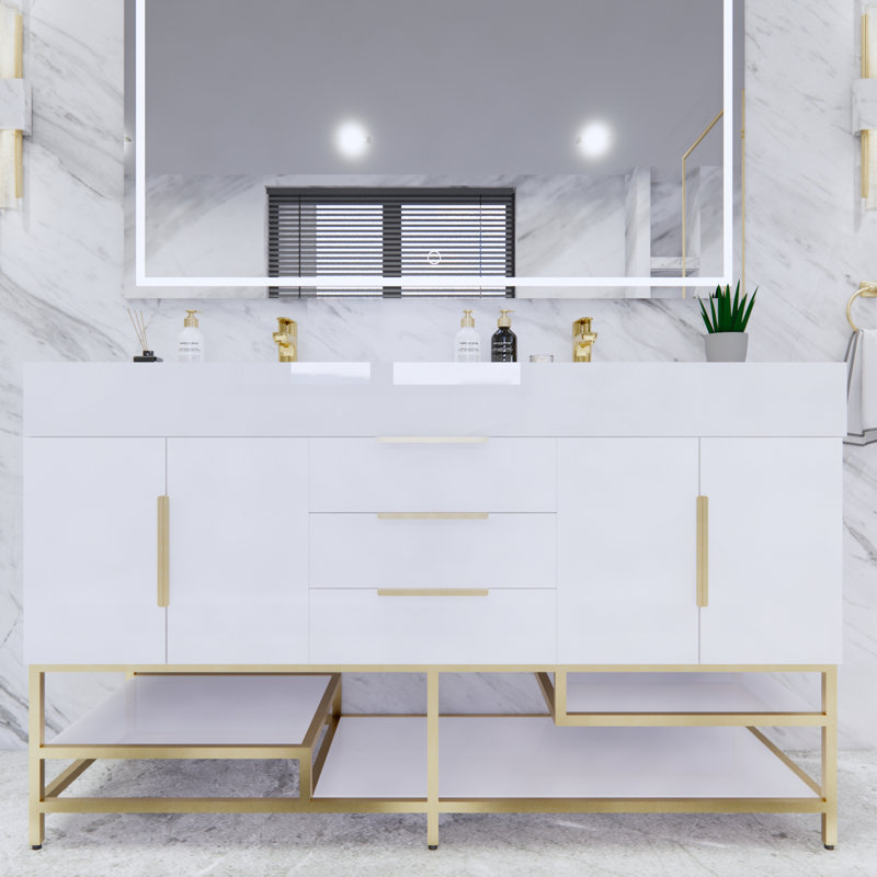 Glasgow 59'' Double Bathroom Vanity with Acrylic Top, High Gloss White