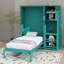 Lit escamotable mural simple avec bibliothèque, armoire supérieure, bureau extensible et rangement latéral-1219547569
