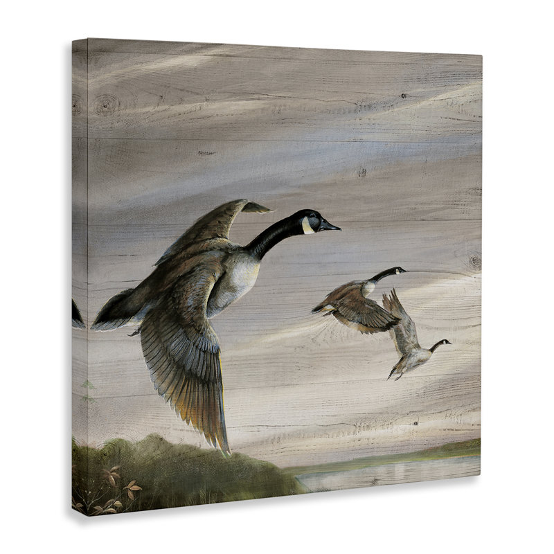Oies volantes sur toile rustique, design par Ruane Manning, H 24 po x l 24 po