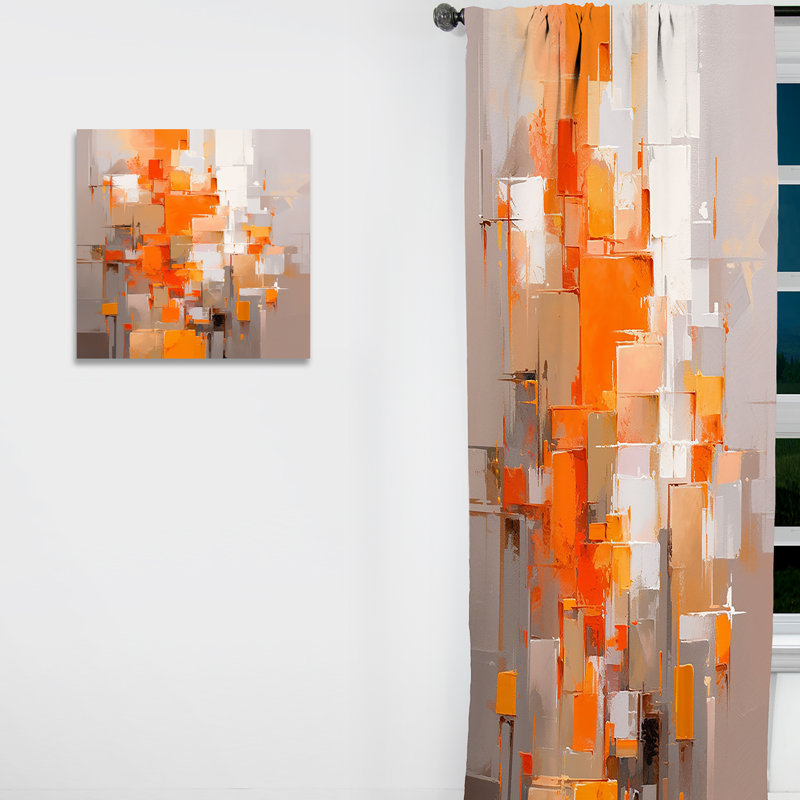 Rideaux abstraits occultant orange brun brun - 1 panneau Cubism, L 52 po x L 84 po