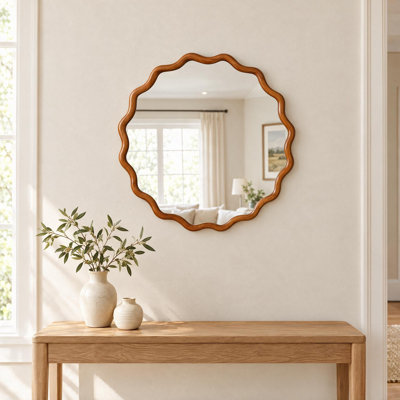 Miroir mural 24 "x 24" en bois massif avec verre trempé