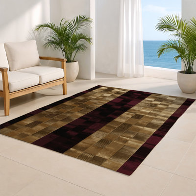 Tapis d'intérieur et d'extérieur à carreaux brun