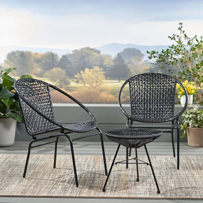 Chic Outdoor Club Chair Set with Durable Rattan and Metal, Perfect for Patio and Poolside Relaxation