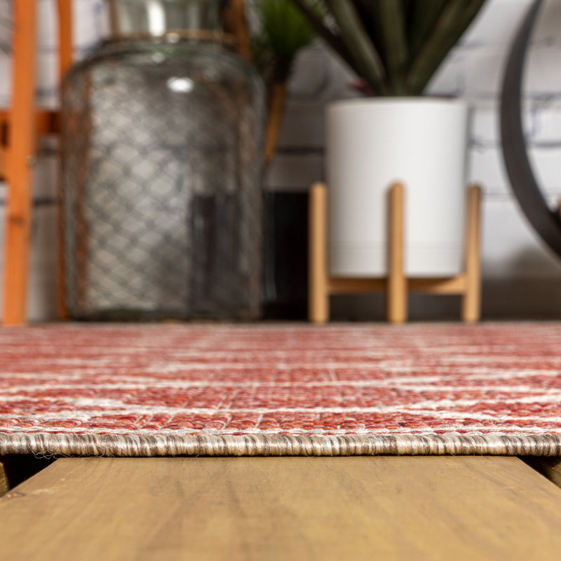 Tapis intérieur / extérieur rouge / beige Hague Moroccan Trellis, Rectangle 9 pi x 12 pi