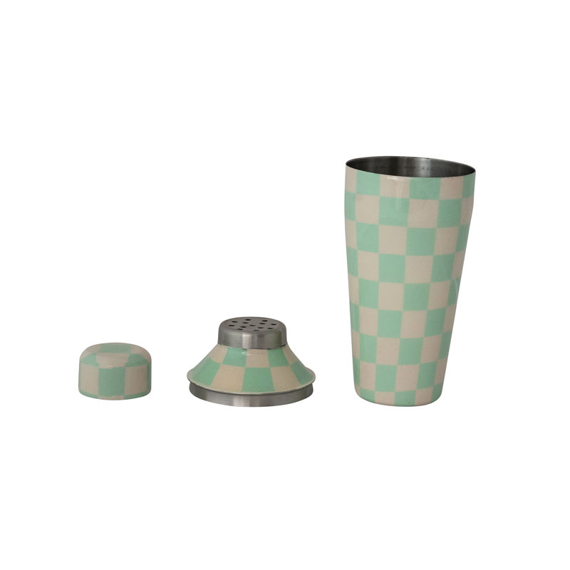Enameled Stainless Steel Cocktail Shaker With Check Pattern
