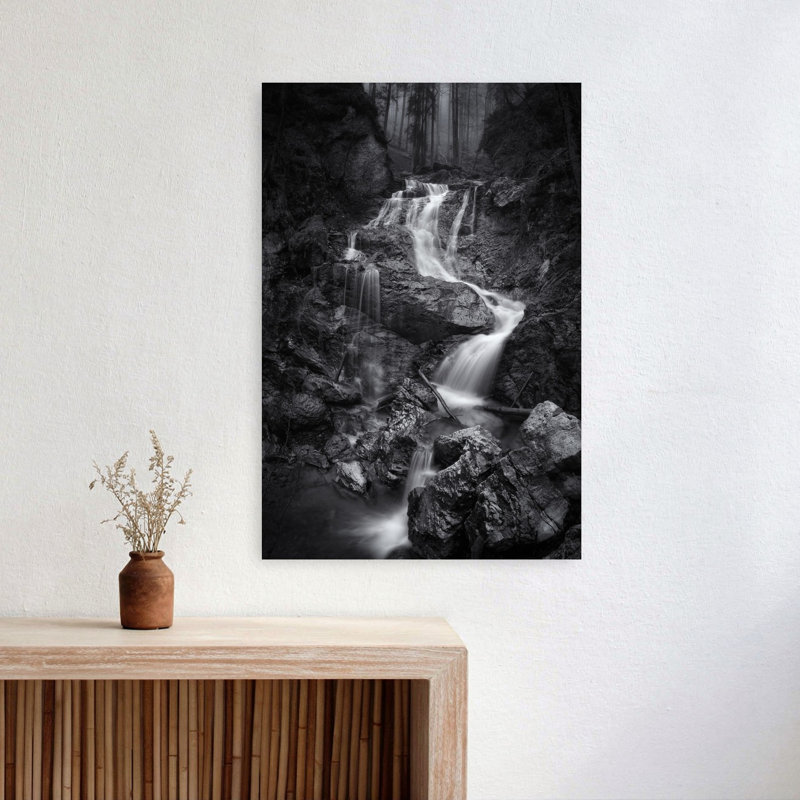 Misty Forest Waterfall Dramatic Peaceful Serene Forest Landscape Wall Art Print 1 Piece Wrapped Canvas Wall Art