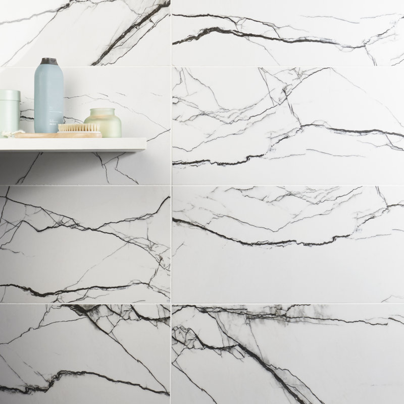 Noir Breach 11.81 in. x 23.62 in. Polished Porcelain Marble Look Floor and Wall Tile (11.62 Sq. Ft./Case), Breach