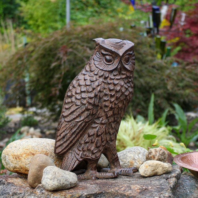 Bronze Great Horned Owl Garden Statue
