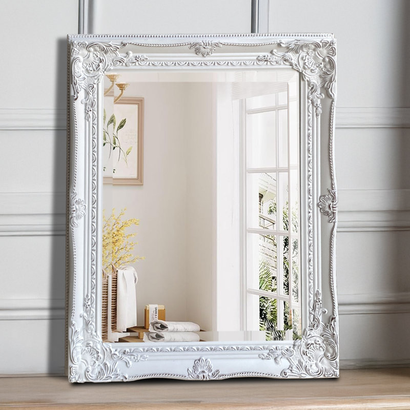 Kelleher Solid Wood Rectangle Mirror, Distressed White
