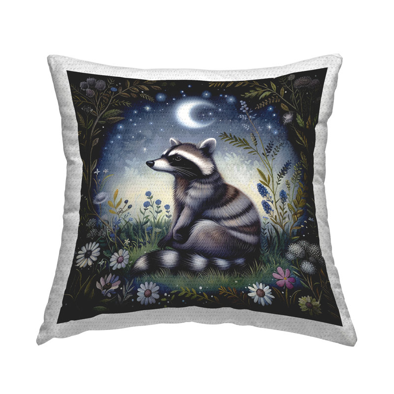 Coussin d'extérieur Raccoon Under Night Forest