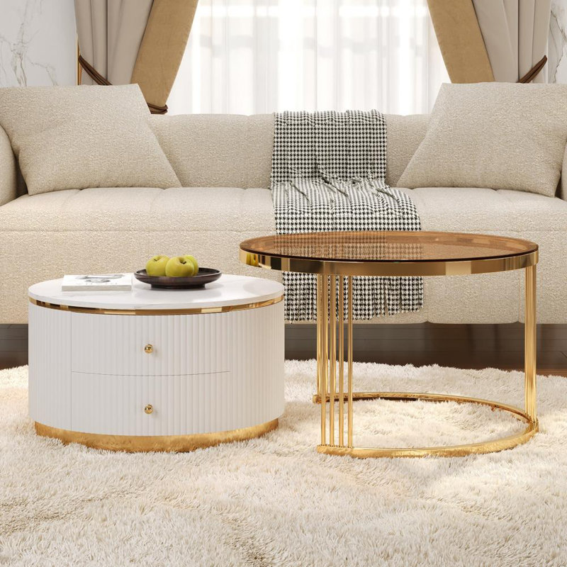 Modern 2 Pieces Round Nesting Coffee Table