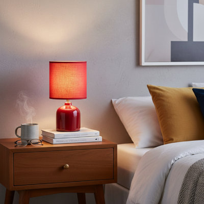 Ceramic Table Lamp With Shade Dome Red