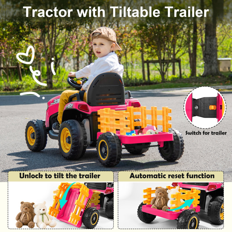 DEARAUTO 24V Battery Powered Ride On Lawn Mower&Tractor , 1 Seater Electric Car with Remote Control, Pink