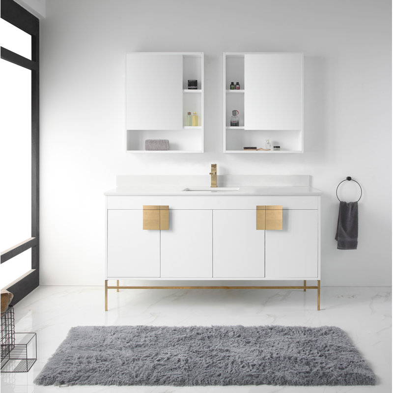 Ensemble de meuble-lavabo simple 60 po Maisie, Peinture blanc mat, Laiton satiné