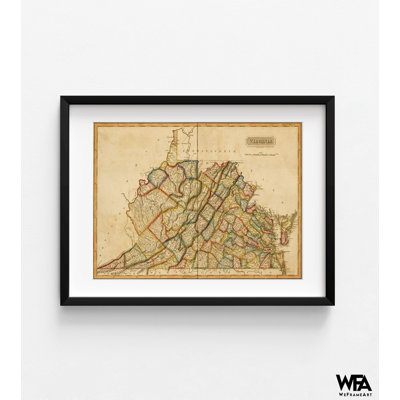 «Virginia 1817», impression de carte de l'État américain, carte américaine décor, art mural couloir de l'école américaine, impression de géographie, art mural de l'État de Virginie