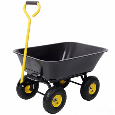 Chariot de dépôt en métal, chariot de jardin utilitaire de 600 lb, grand lit en métal noir, pneus de 10 pouces, pour la pelouse, le jardinage, la construction