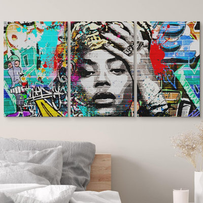 Pop Urban Street " Urban High Contrast Beyonc Portrait Graffiti & Street Art People Pop Art Colorful " 3 - Pieces