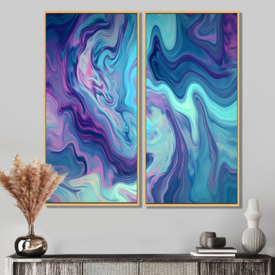 Turquoise mauve marbré fusion I - impressions sur toile abstraites