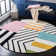 Fifth Avenue Wool Geometric Area Rug in Ivory/Black/Pink