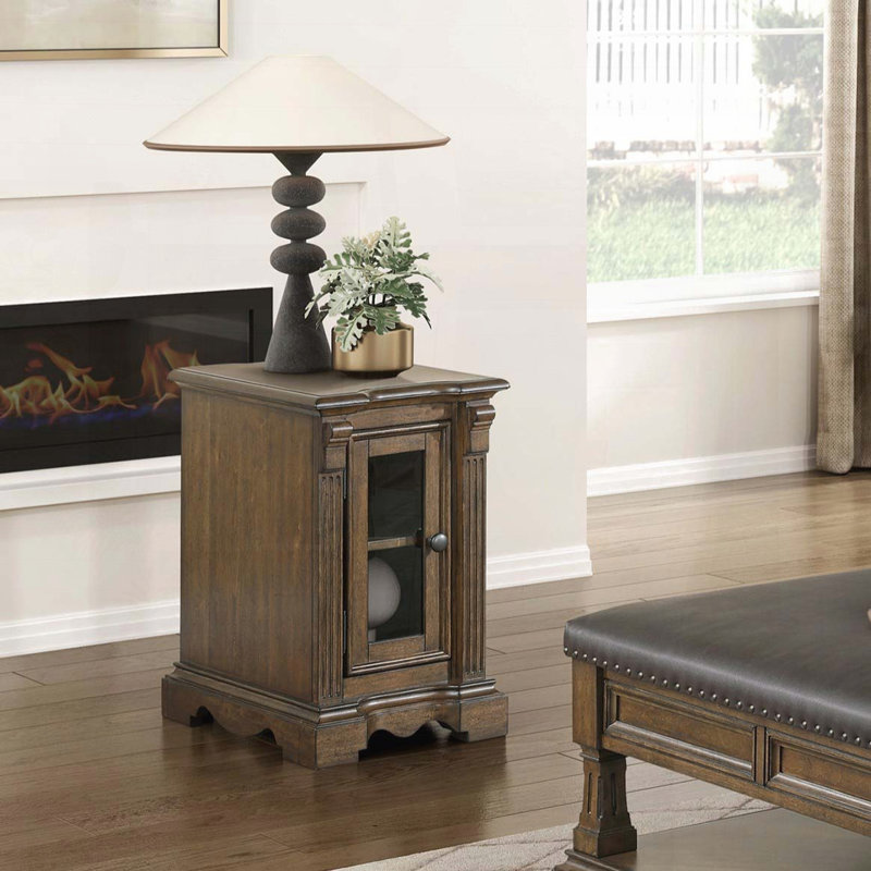 Table de chaise avec ports de charge intégrés et tablette réglable - brun