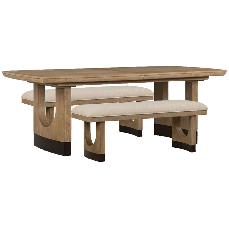 Extendable Trestle Dining Table With 2 Benches, 3 Pieces: Table, 2 Benches