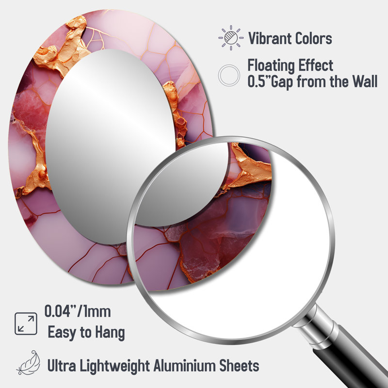 Pink And Gold Marble Essence V - Pink Oval Wall Mirror Decor, 40" x 30"