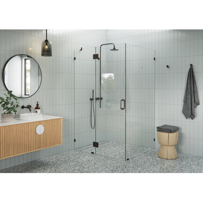 Halo 51 in. x 45 in. x 78 in. 90-degree Fully Frameless Glass Hinged Shower Enclosure