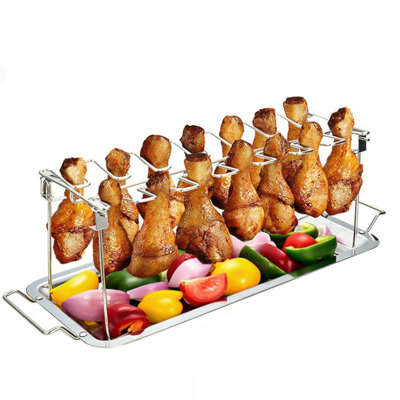 Hähnchenbeingestell Hühnerschenkelhalterung Edelstahl Mit Abtropfschale In Silber - Zum Einfachen Anbraten Von Hühnerkeulen Beim Grillen