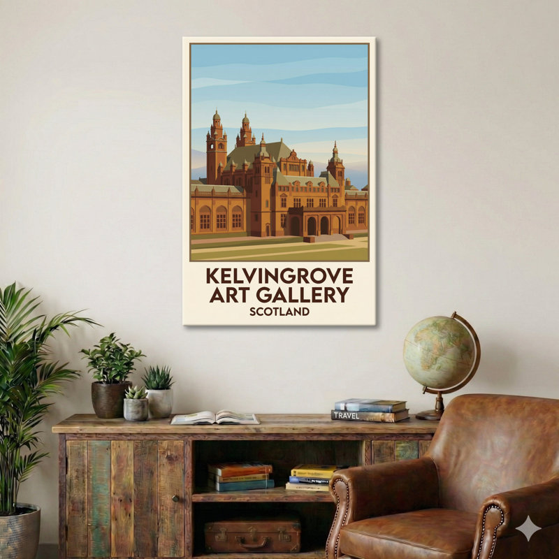 Kelvingrove Art Gallery, Scotland - Romantic Travel Poster Of Glasgow's Iconic Museum. Giclee Print On Wrapped Canvas. Wall Art, Home Decor - Museums & Galleries, Scotland - Wrapped Canvas Print