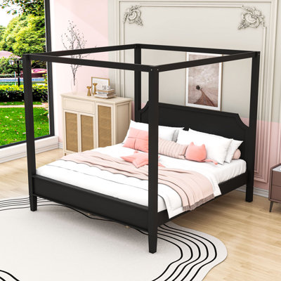 Wood Canopy Platform Bed with Built-In Headboard and Reinforced Support Legs