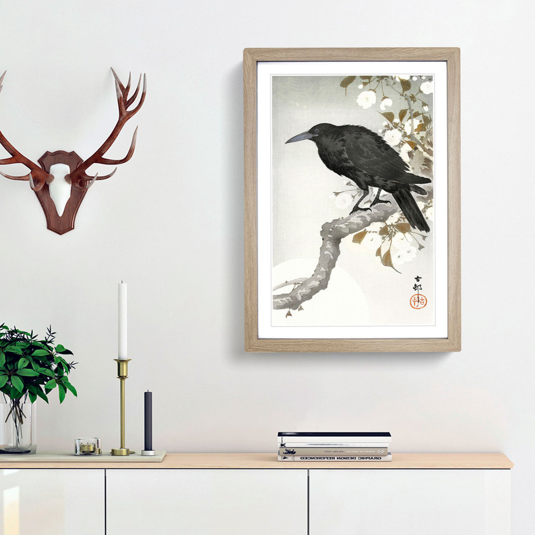 A Crow on the Blossom Tree by Ohara Koson - Framed Print