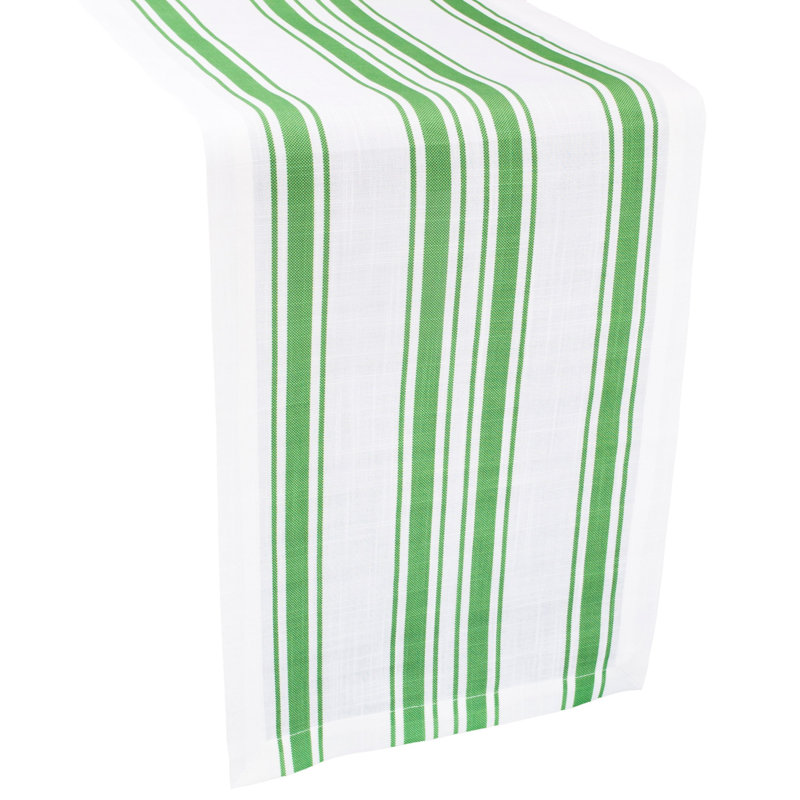 Striped Cotton Polyester Blend Table Runner (14Wx90L), Green