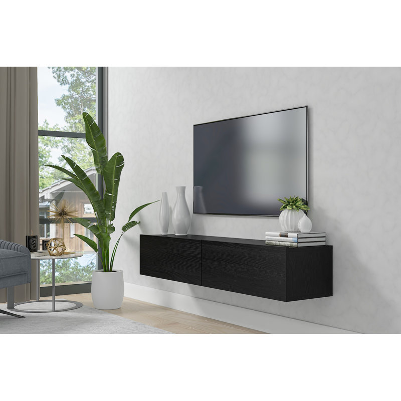 Meuble télé flottant de 53 po Housley, Chêne noir mat