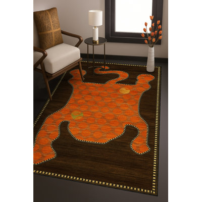 Tapis noir tissé à motif lavable traditionnel Mosso