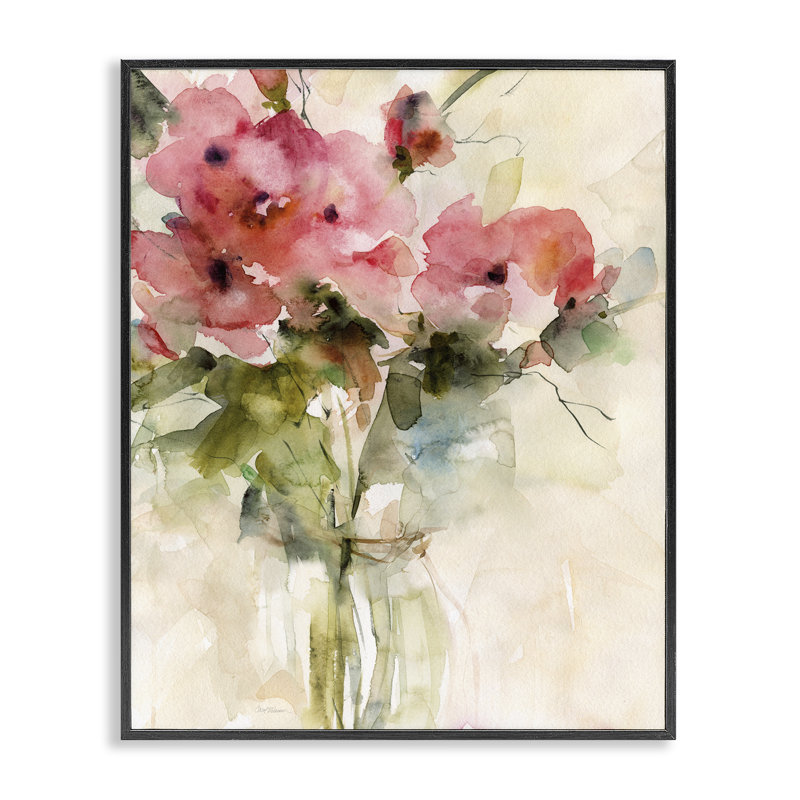 Giclée encadrée abstraite, bouquet de roses, design par Carol Robinson, H 14 po x l 11 po, Giclée encadrée noir minuit