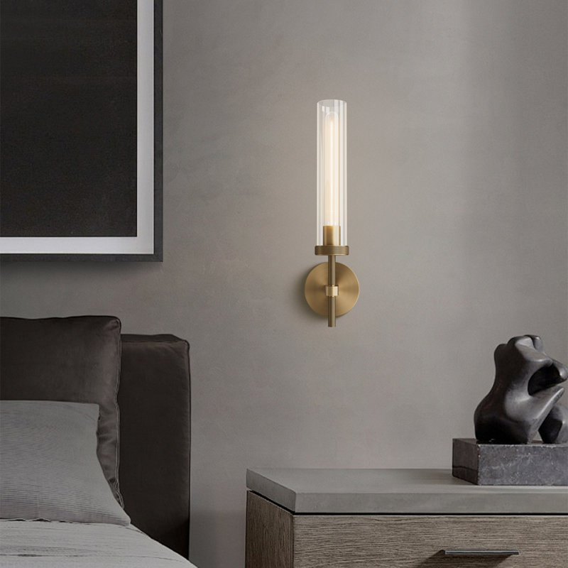 Twining 1- Light Dimmable Luxury Flush Mounted Sconces Wall Sconces(Bulb Included), 1, Brass, 19.5" H × 4.72" W × 4.72" D