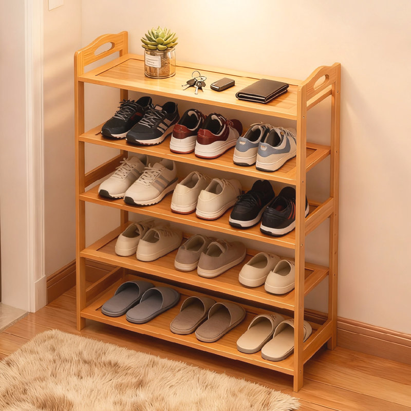 5-Tier Bamboo Shoe Rack Natural Wood Color 26.8 Inch