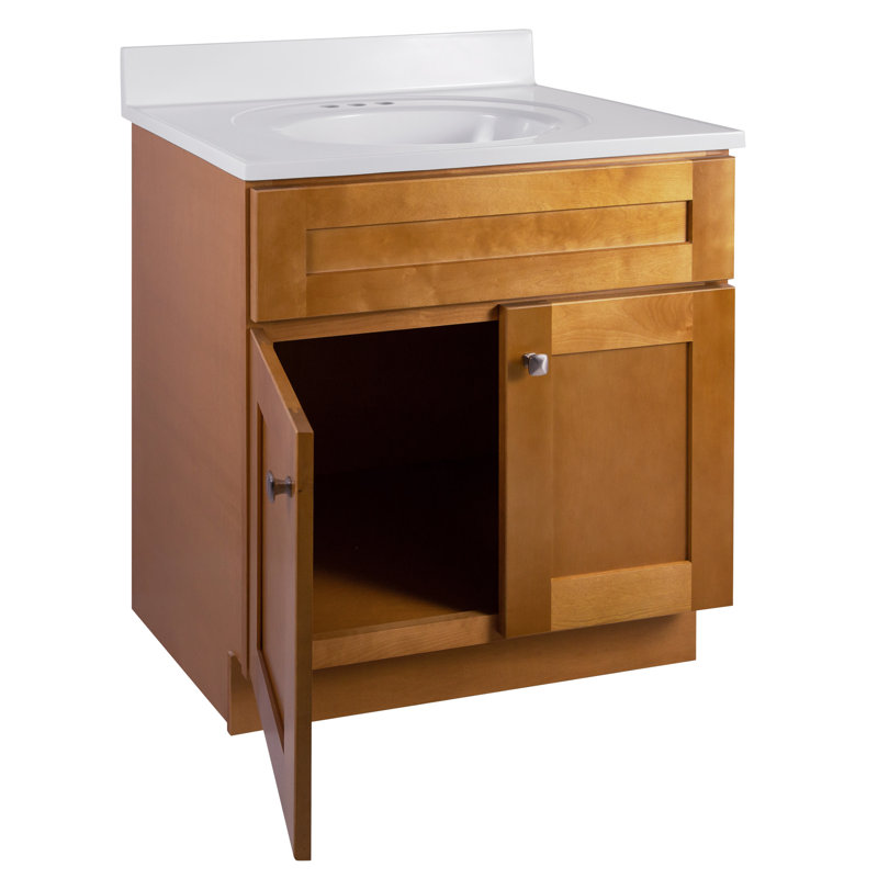 Brookings 31 Inch Bathroom Vanity with Top, Ready to Assemble, Brown