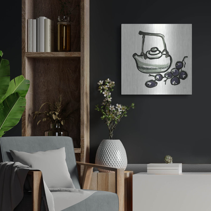 Art mural en métal Winston Porter «Tea And Grapes» par Chris Paschke, H 12 po x l 12 po