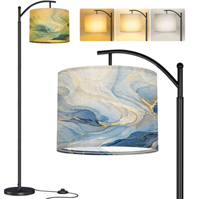  Lampe sur pied à arc Arc bleu gris et blanc technique de l'encre à alcool Grande lampe sur pied moderne DEL Abat-jour réglable en lin 3 températures de couleur